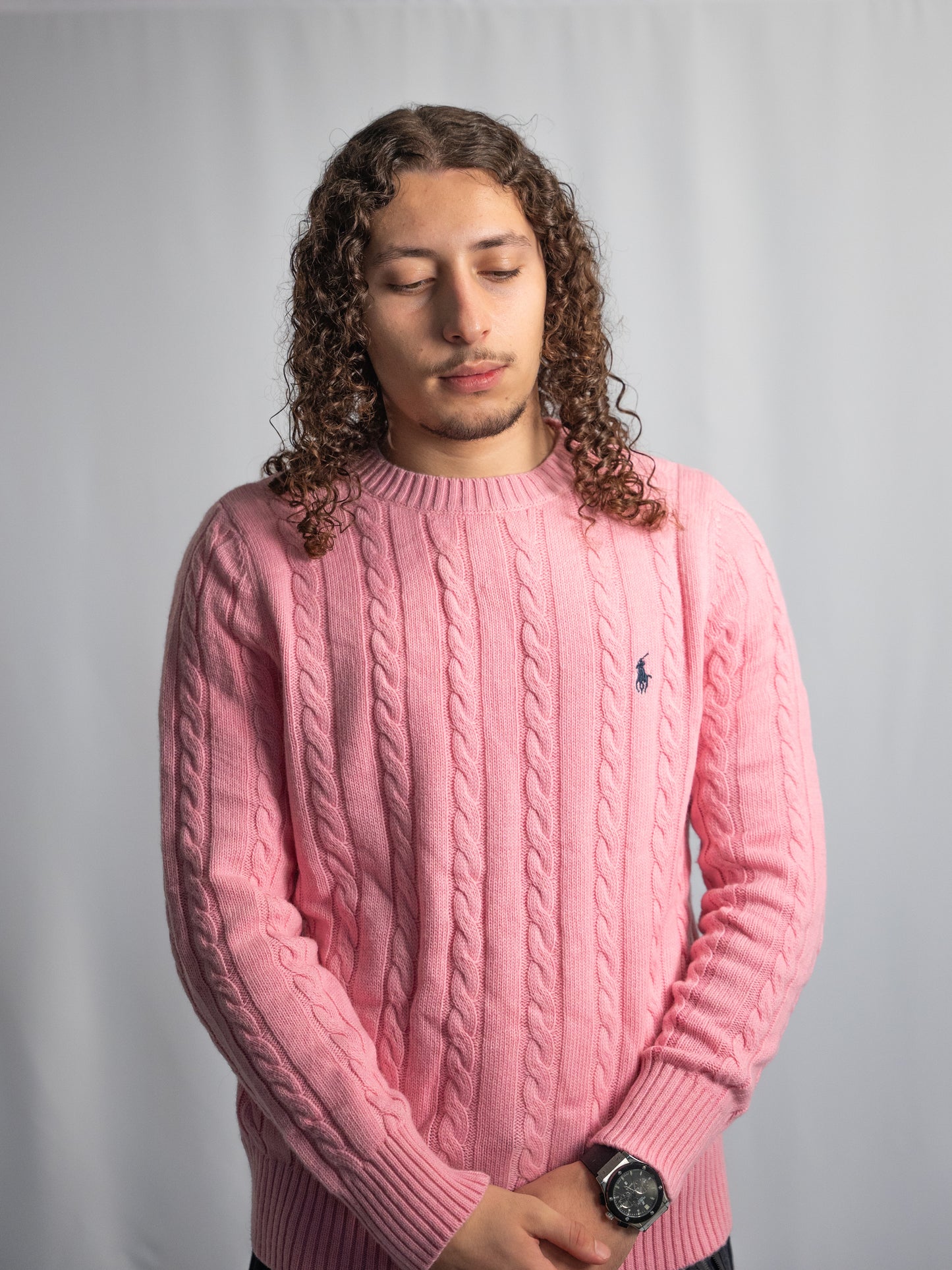 Pull Ralph Lauren Rose Clair – Maille torsadée