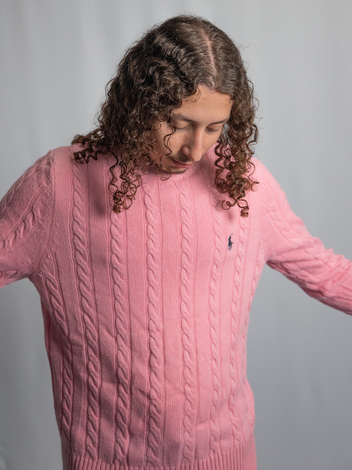 Pull Ralph Lauren Rose Clair – Maille torsadée