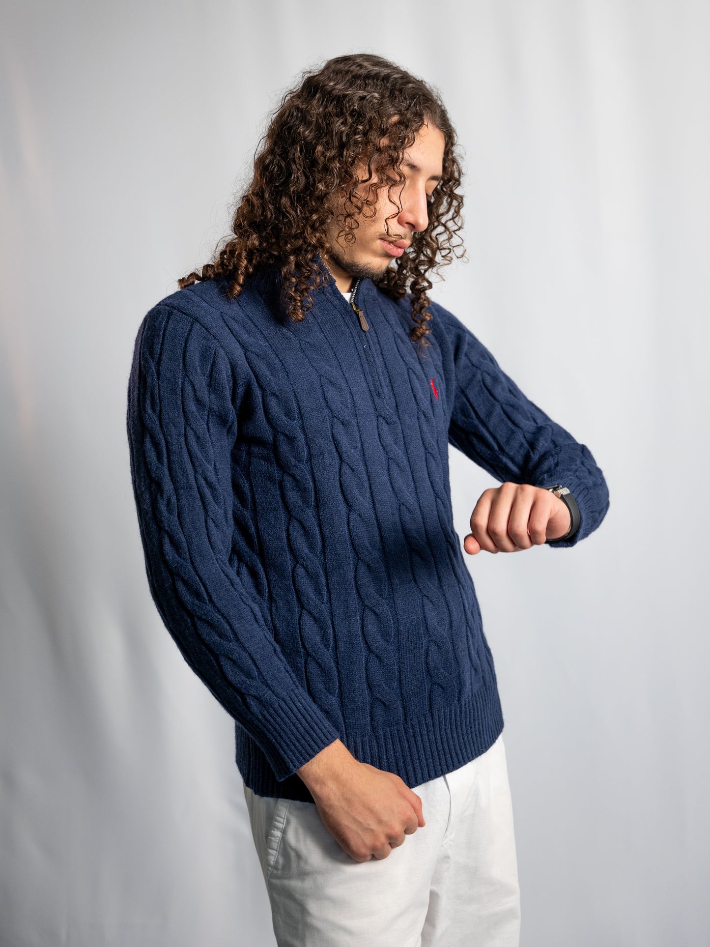 Pull Zippé Ralph Lauren Noir– Maille torsadée
