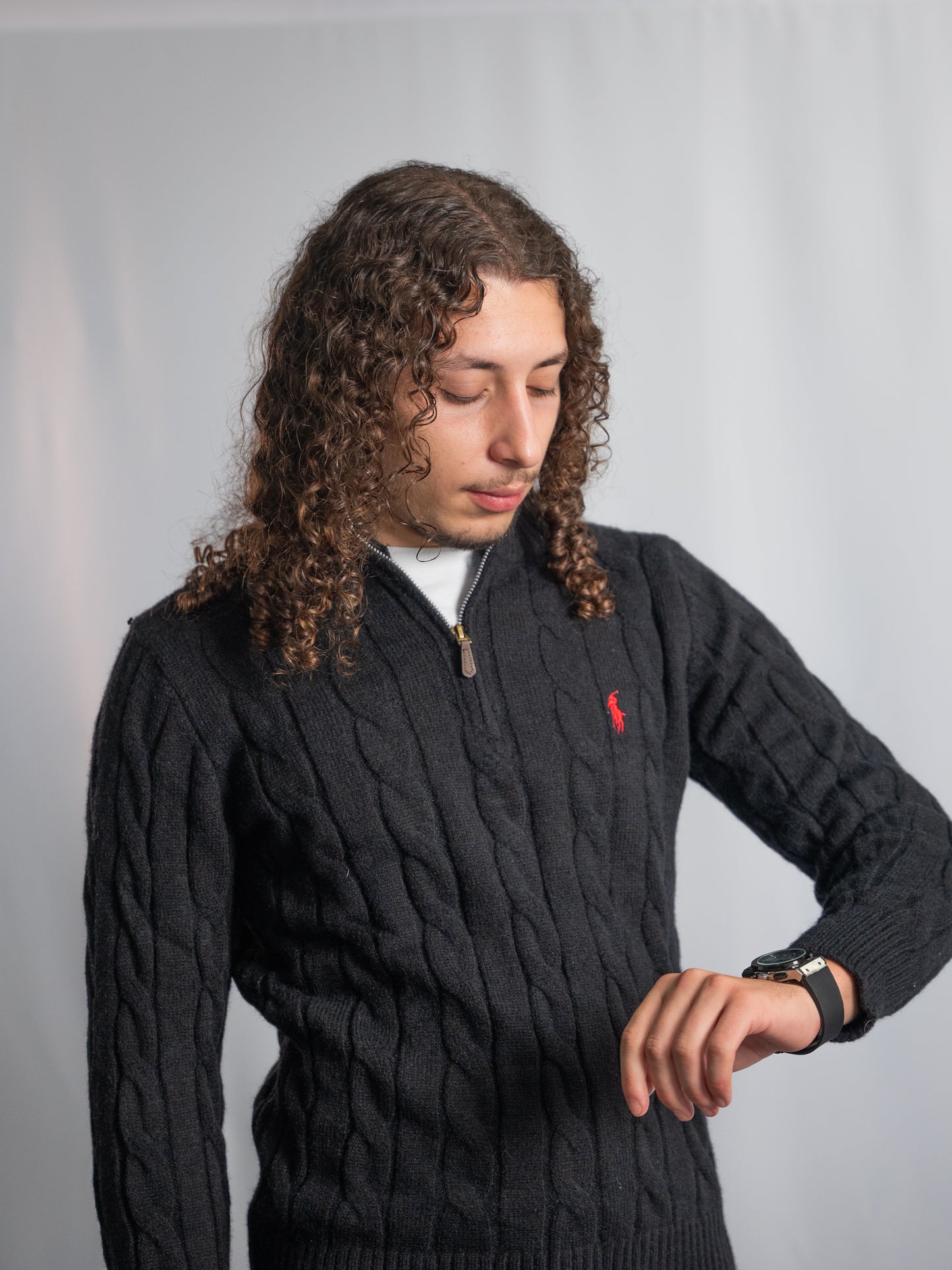Pull Zippé Ralph Lauren Noir– Maille torsadée