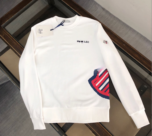 Pull Moncler Blanc – Logo pixelisé Rouge