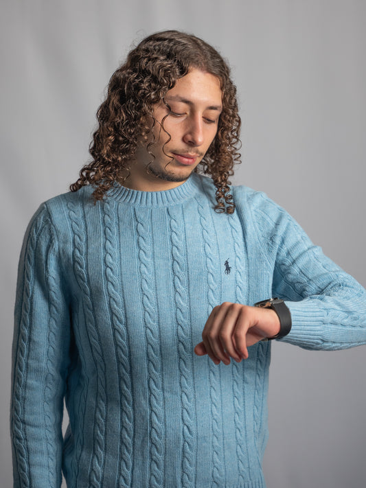 Pull Ralph Lauren Bleu Clair – Maille torsadée