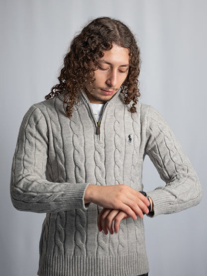 Pull Ralph Lauren Gris – Maille torsadée zip