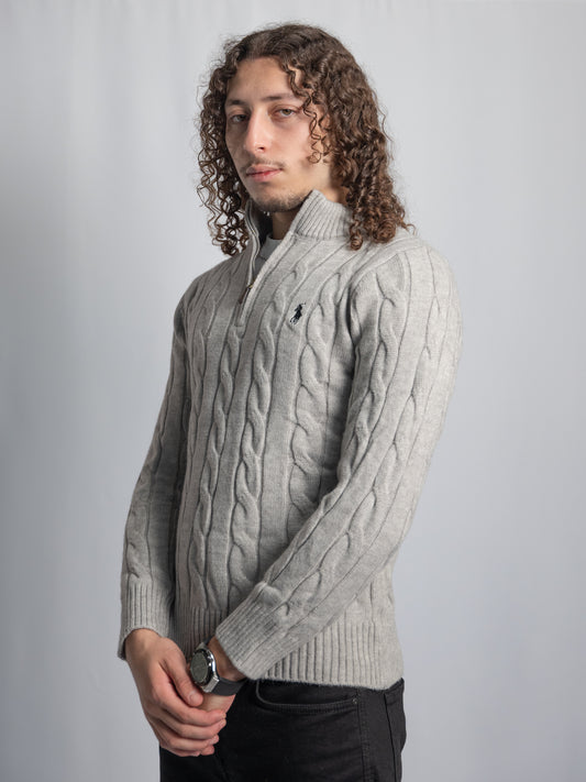 Pull Ralph Lauren Gris – Maille torsadée zip