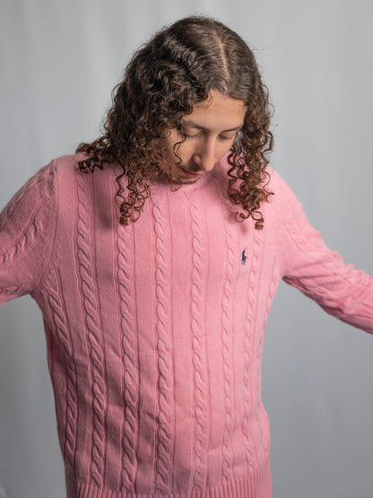 Pull Ralph Lauren Rose Clair – Maille torsadée