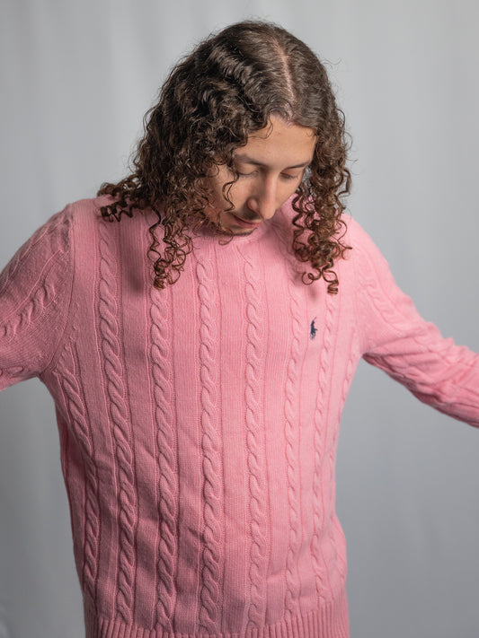 Pull Ralph Lauren Rose Clair – Maille torsadée