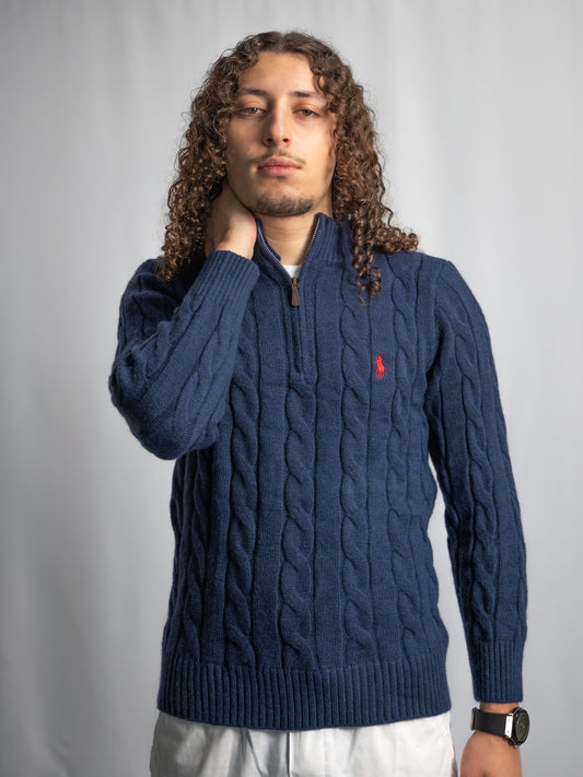 Pull Zippé Ralph Lauren Noir– Maille torsadée