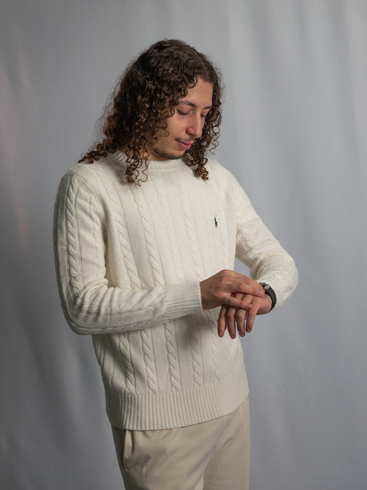 Pull Ralph Lauren Blanc – Maille torsadée